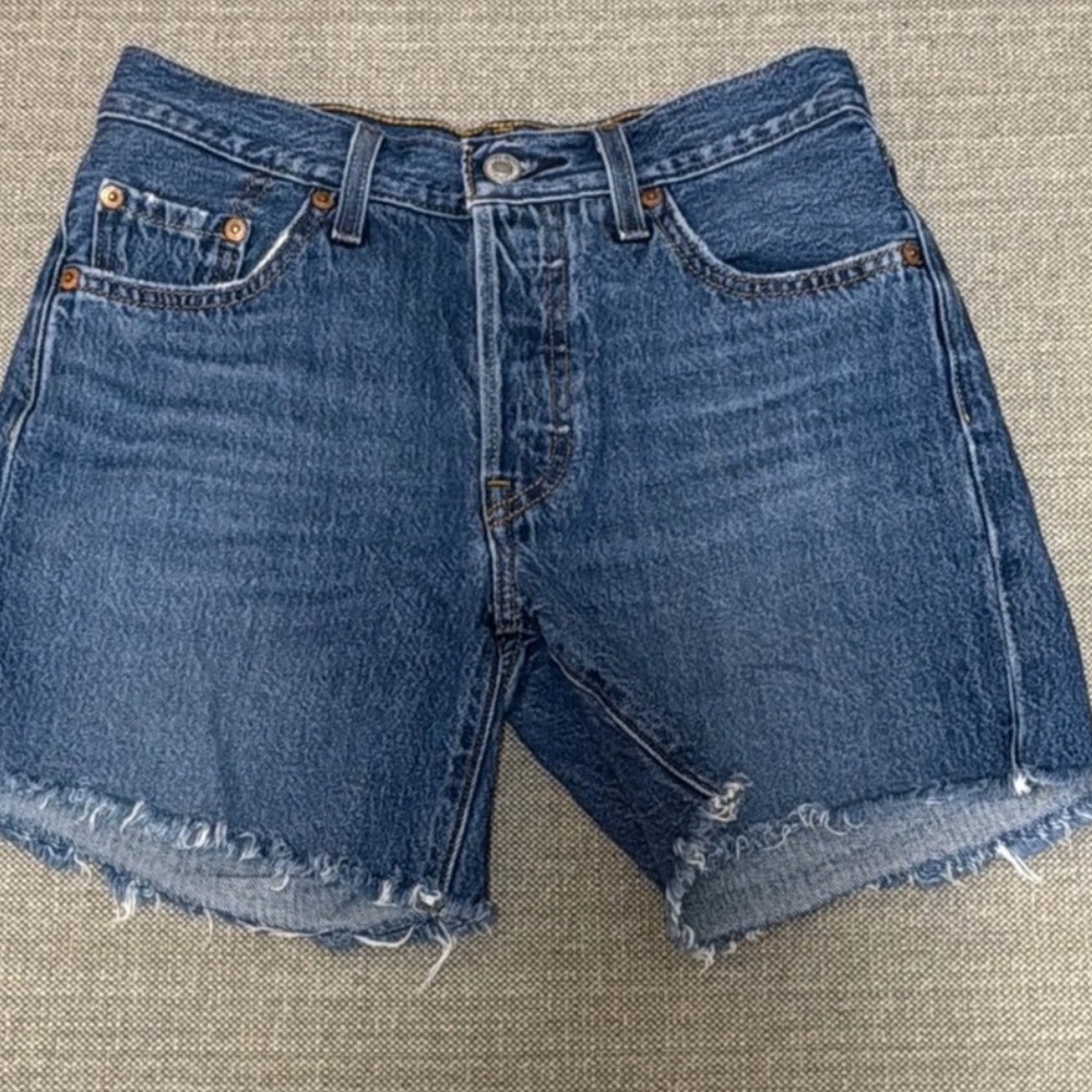 Levi's Blue Frayed Hem Jean Shorts